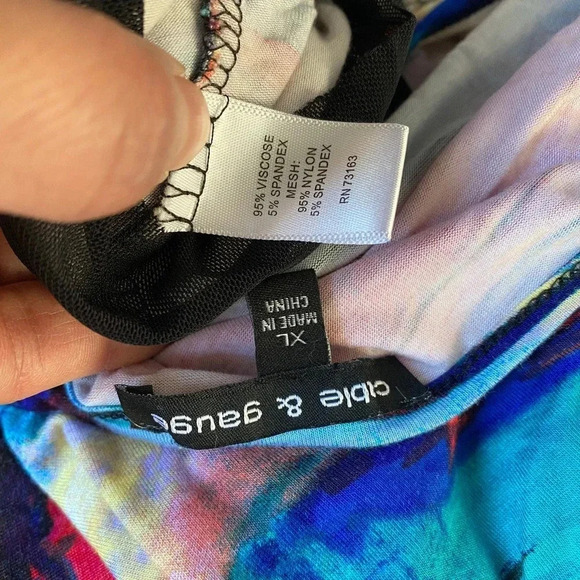 Cable & Gauge Artsy Art To Wear Summer Stretchy Comfortable Hi low Top Women XL - Picture 4 of 6